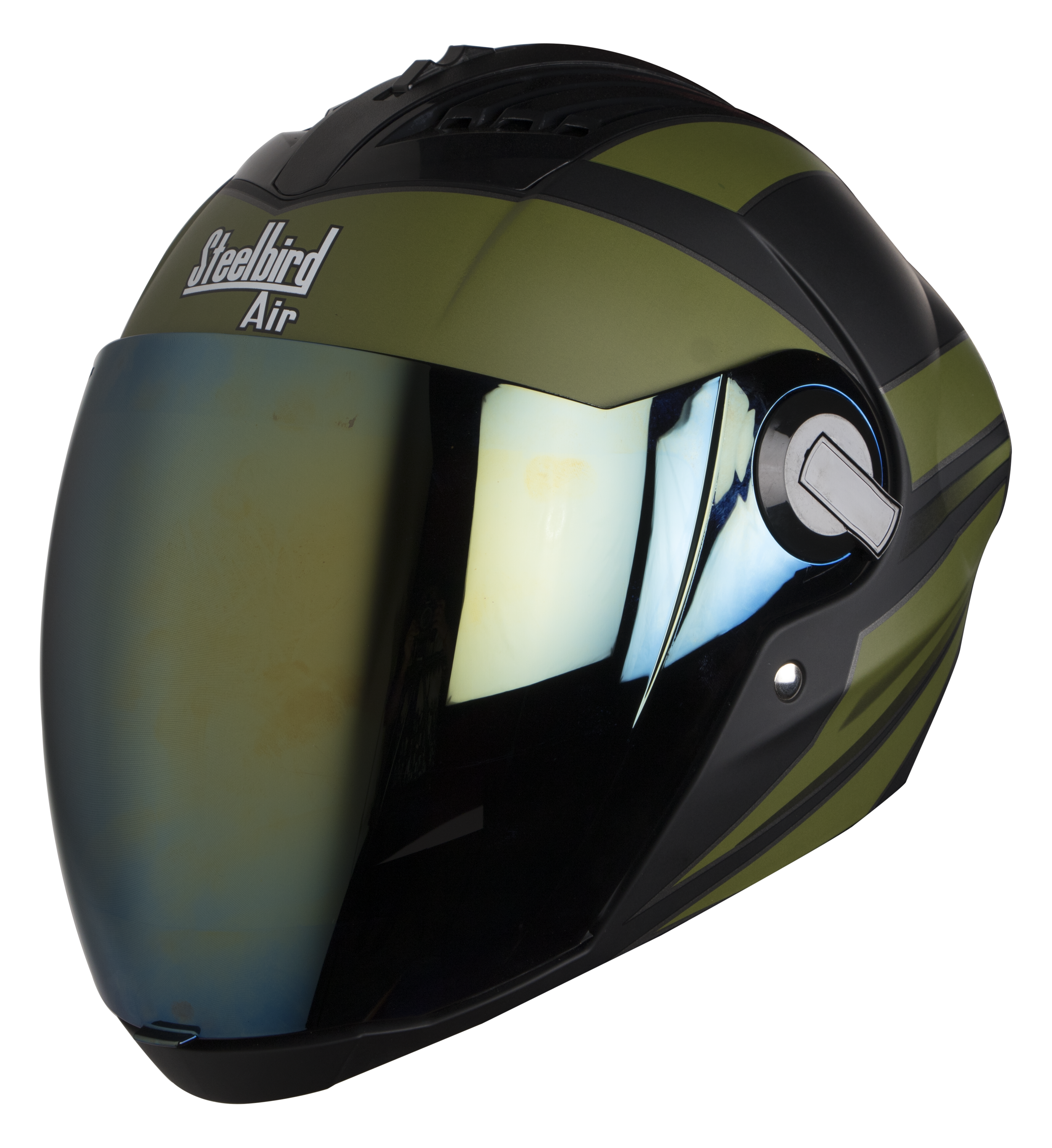 SBA-2 Streak Mat Black With Army Green ( Fitted With Clear Visor Extra Gold Chrome Visor Free)
